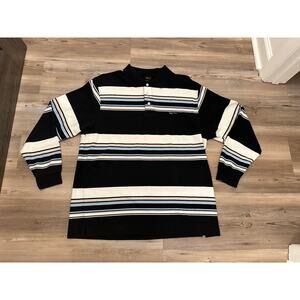 Karl Kani Vintage Men’s XXL- Black Blue Striped Rugby Long Sleeve Polo 2XL